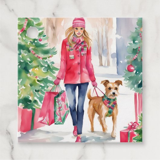 水色クリスマスファッションショッピングガールギフト フェイバータグ (正面)