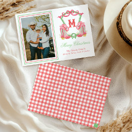 水色クリスマスブーツモノグラムクレストフォト シーズンカード