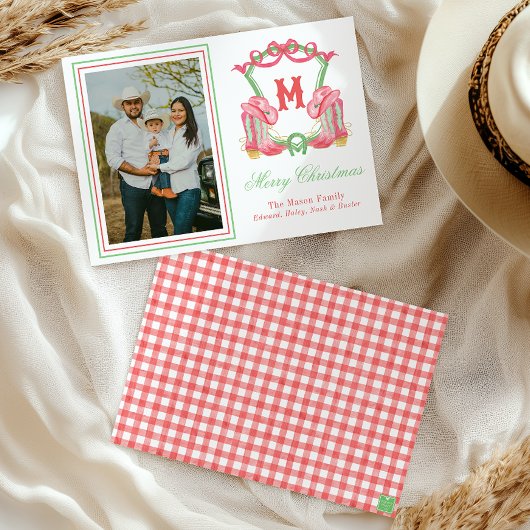 水色クリスマスブーツモノグラムクレストフォト シーズンカード