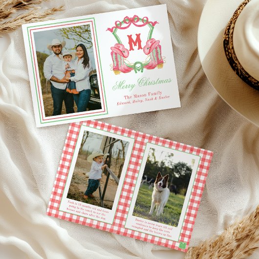 水色クリスマスブーツモノグラムクレストフォト シーズンカード