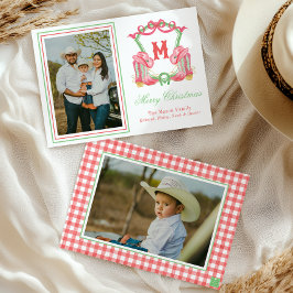 水色クリスマスブーツモノグラムクレストフォト シーズンカード