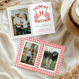 水色クリスマスブーツモノグラムクレストフォト シーズンカード