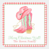 水色クリスマスブーツモノグラムクレストフォト スクエアシール (正面)