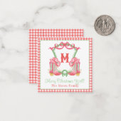 水色クリスマスブーツモノグラムクレストフォト ノートカード (正面/裏面インサイチュ)