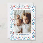 水色クリスマスベリーフォトフレームフラット シーズンカード (正面)