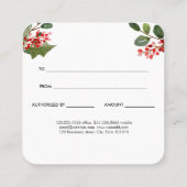 水色クリスマスベリーホリーギフト証明書 割引カード (裏面)