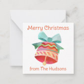 水色クリスマスベルギフト囲いカード ノートカード (正面)