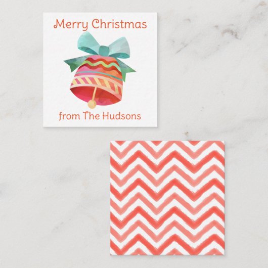 水色クリスマスベルギフト囲いカード ノートカード (正面/裏面)