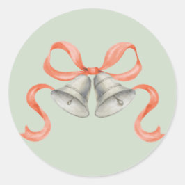 水色クリスマスベル&ボーステッカー – 赤 ラウンドシール