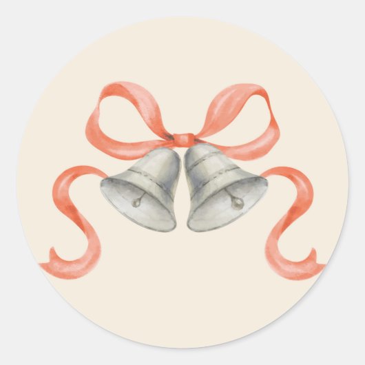 水色クリスマスベル&ボーステッカー – 赤 ラウンドシール (正面)