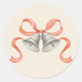 水色クリスマスベル&ボーステッカー – 赤 ラウンドシール