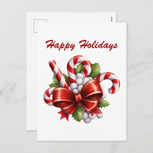 水色クリスマスペパーミントキャンディ追加文字 シーズンポストカード (正面/裏面)