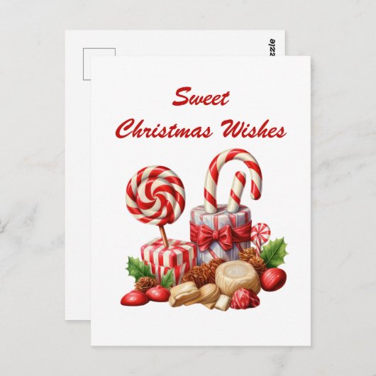 水色クリスマスペパーミントキャンディ追加文字 ポストカード (正面/裏面)
