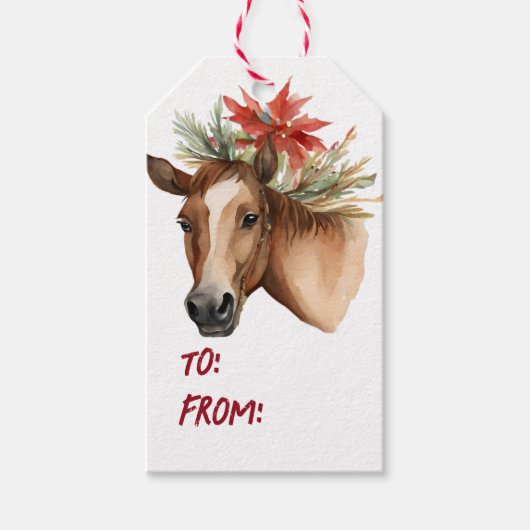 水色クリスマスホース ギフトタグ (正面)