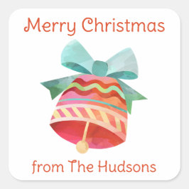 水色クリスマスボウベルギフトステッカー スクエアシール