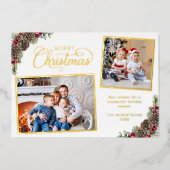 水色クリスマスボタニカルパイン2フォト金ゴールド 箔シーズンカード (正面)
