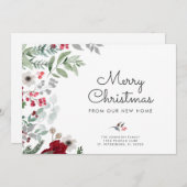 水色クリスマスボタニカルフローラ新しいアドレス 案内状 (正面/裏面)