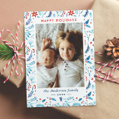 水色クリスマスボタニカルベリーのフォトフレーム シーズンカード