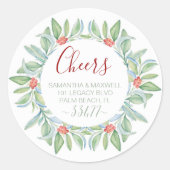 水色クリスマスボタニカル葉アドレス ラウンドシール (正面)