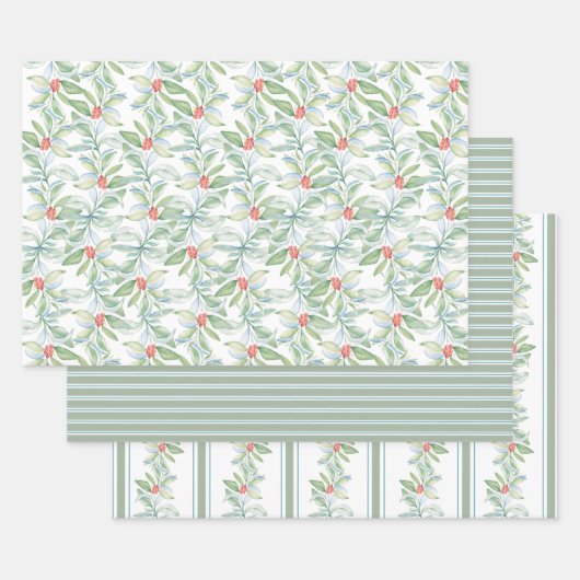 水色クリスマスボタニ離れカルの果実 ラッピングペーパーシート (セット)