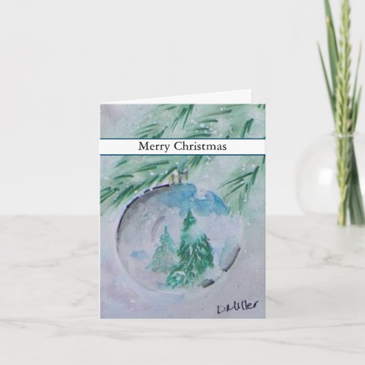 水色クリスマスボールカード サンキューカード (正面)