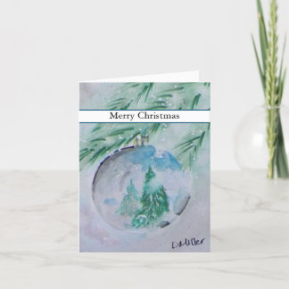 水色クリスマスボールカード サンキューカード