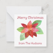 水色クリスマスポインセッタギフトエンクロージャカード ノートカード (正面)