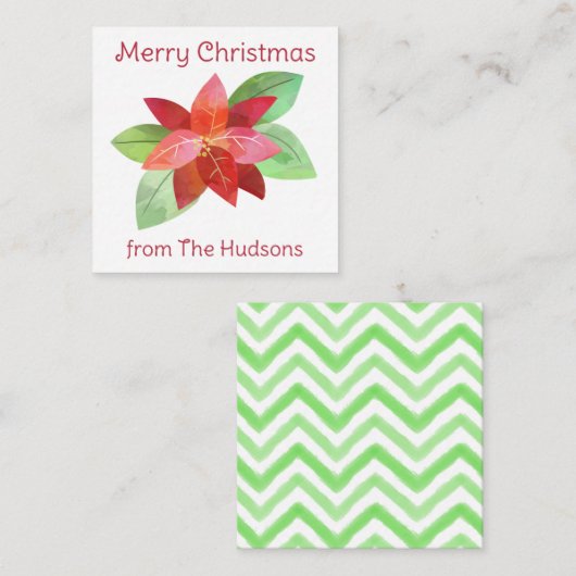 水色クリスマスポインセッタギフトエンクロージャカード ノートカード (正面/裏面)
