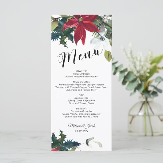 水色クリスマスポ結婚インセチアのメニューカード メニュー (スタンド正面)