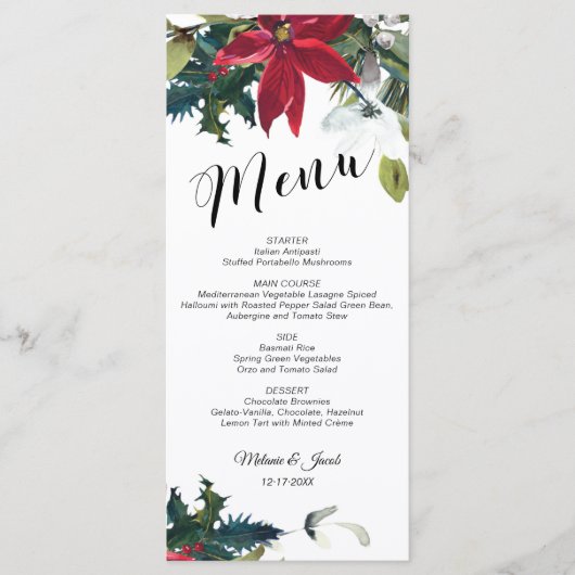 水色クリスマスポ結婚インセチアのメニューカード メニュー (正面)
