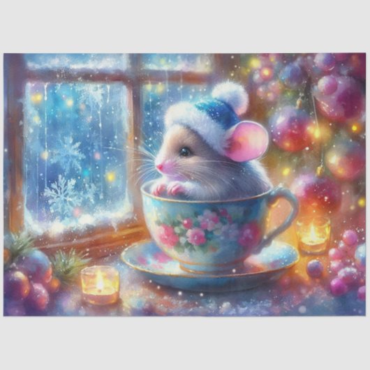 水色クリスマスマウスのティーカップデコップページ 薄葉紙 (正面)