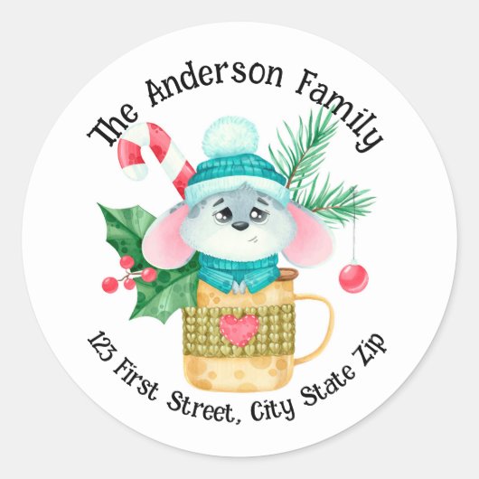水色クリスマスマウスマグキャンディーケーン ラウンドシール (正面)
