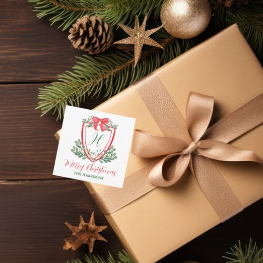 水色クリスマスモノグラムクレストギフトエンクロージャー ノートカード