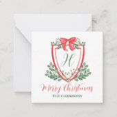 水色クリスマスモノグラムクレストギフトエンクロージャー ノートカード (正面)