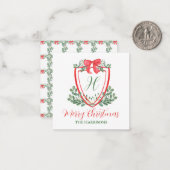 水色クリスマスモノグラムクレストギフトエンクロージャー ノートカード (正面/裏面インサイチュ)