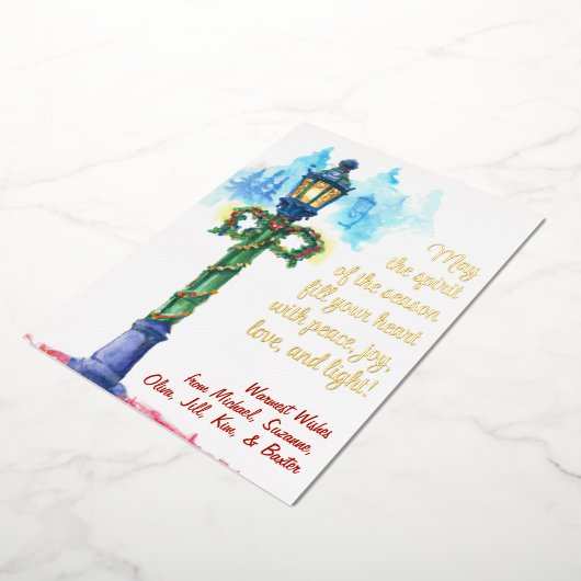 水色クリスマスランプのポストフェスティバル美しい 箔シーズンカード (回転した状態)