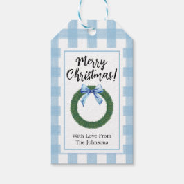 水色クリスマスリースとBlue BowGiftラベル ギフトタグ