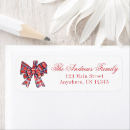 水色クリスマスレッドタータンチェック格子弓 ラベル