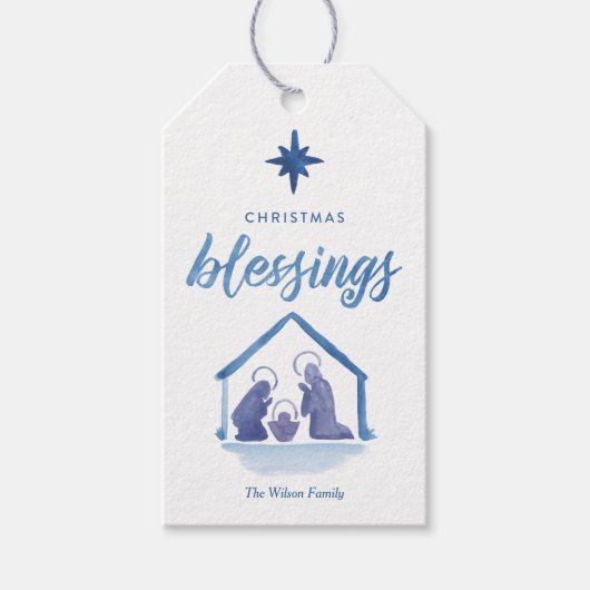 水色クリスマス恵み出生ギフトラベル ギフトタグ (正面)
