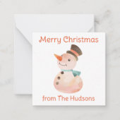 水色クリスマス雪だるまギフト囲いカード ノートカード (正面)