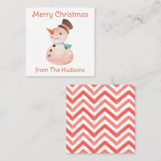 水色クリスマス雪だるまギフト囲いカード ノートカード (正面/裏面)