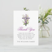 水色クロスパープル花のバプテスマ感謝していス サンキューカード (スタンド正面)