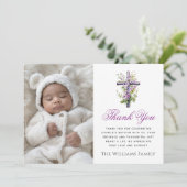 水色クロスパープル花のバプテスマ感謝していス サンキューカード (スタンド正面)