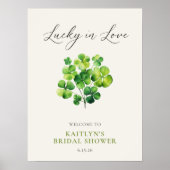 水色クローバーラッキーインラブブライダルシャワー標識 ポスター (正面)