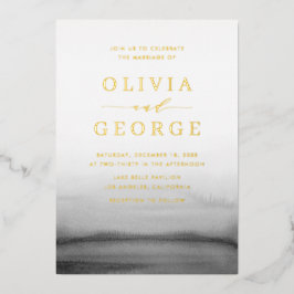 水色グラデーション濃グレーモダン結婚ズ 箔招待状