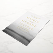 水色グラデーション濃グレーモダン結婚ズ 箔招待状 (回転した状態)