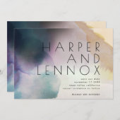 水色グラデーションQRコモダンード日付の保存 招待状 (正面/裏面)