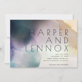 水色グラデーションQRコモダンード日付の保存 招待状