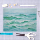 水色グリーンと青海、青い空と海の波 薄葉紙 (クラフト)