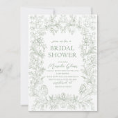 水色グリーンエレガントフローラチノイスリーブリダ 招待状 (正面)